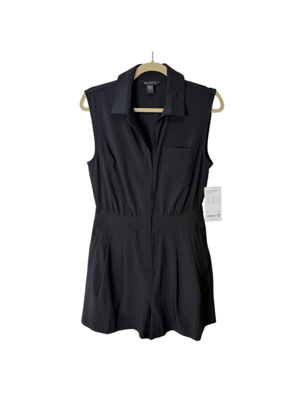 Athleta Womens Size 6 Brooklyn Romper Black Sleeveless Collared Pockets NEW